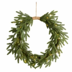 Flash Sale ❤️ Nearly Natural 24 In. Holiday 🎄 Christmas Pre-lit Cascading Pine Wreath 🥰