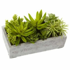 Flash Sale 🧨 Nearly Natural Silk Succulent Garden With Concrete Planter 🎁