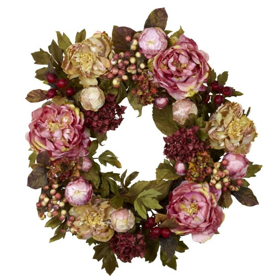 Budget π Nearly Natural 24" Peony Hydrangea Wreath β 3 Budget π Nearly Natural 24" Peony Hydrangea Wreath β