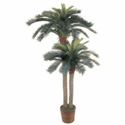 Best Pirce ✔️ Nearly Natural 6' And 4' Double Potted Sago Palm Silk Tree 🌟