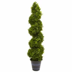 New 🎁 Nearly Natural 4 Ft. Boxwood Spiral Topiary Tree With Planter ⭐
