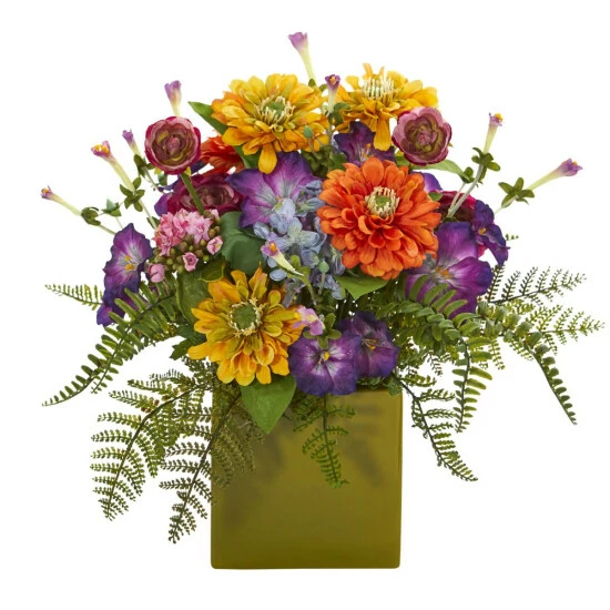 Wholesale π Nearly Natural Mixed Floral Artificial Arrangement In Green Vase π 3 Wholesale π Nearly Natural Mixed Floral Artificial Arrangement In Green Vase π