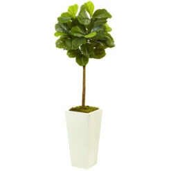 Best Sale 😍 Nearly Natural 4.5 Ft. Fiddle Leaf Fig Tree In White Planter 👏