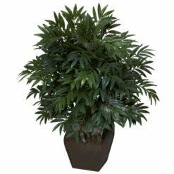 Flash Sale ✨ Nearly Natural Double Bamboo Palm With Decorative Planter Silk Plant 🥰