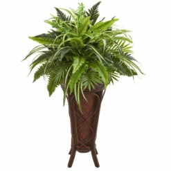 Hot Sale ✔️ Nearly Natural 32” Mixed Greens And Fern Artificial Plant In Stand 🎁