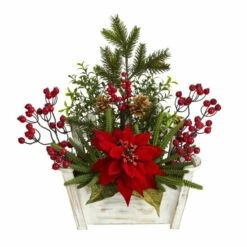 Best reviews of ⌛ Nearly Natural 18 In. Poinsettia, Succulent And Berries In Planter 🔥