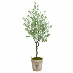 Best Sale 🛒 Nearly Natural 5 Ft. Eucalyptus Artificial Tree In Farmhouse Planter 👍