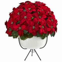 Outlet 😉 Nearly Natural 33 In. Grand Poinsettia In White Vase 🛒