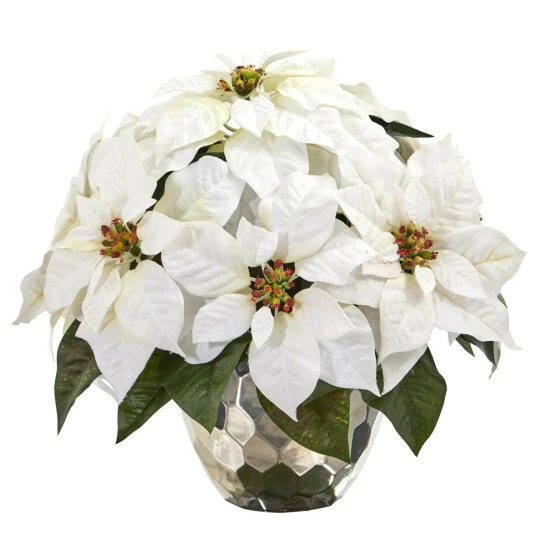 Cheapest 𧨠Nearly Natural 14 In. White Poinsettia In Designer Silver Bowl π 3 Cheapest 𧨠Nearly Natural 14 In. White Poinsettia In Designer Silver Bowl π