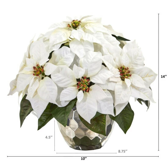 Cheapest 𧨠Nearly Natural 14 In. White Poinsettia In Designer Silver Bowl π 4 Cheapest 𧨠Nearly Natural 14 In. White Poinsettia In Designer Silver Bowl π - Image 2