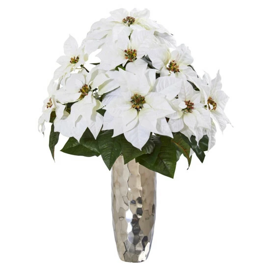 New βοΈ Nearly Natural 27 In. White Poinsettia In Silver Cylinder Vase π 3 New βοΈ Nearly Natural 27 In. White Poinsettia In Silver Cylinder Vase π
