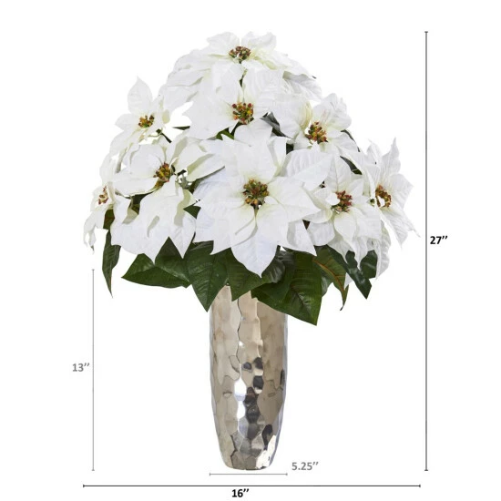 New βοΈ Nearly Natural 27 In. White Poinsettia In Silver Cylinder Vase π 4 New βοΈ Nearly Natural 27 In. White Poinsettia In Silver Cylinder Vase π - Image 2