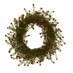 Best deal 🤩 Nearly Natural 16 In. Boxwood And Berries Artificial Wreath ⌛