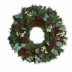 Cheapest 🔥 Nearly Natural 24 In. Eucalyptus And Pine Wreath With Berries 👍