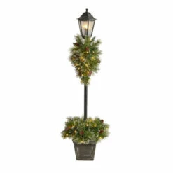 Promo ⌛ Nearly Natural 5 Ft. Pre-lit Decorated Lamp Post With 50 LED Lights 🎉