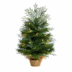Outlet 👍 Nearly Natural 2 Ft. 🎁 Christmas Tree In Burlap Base With 35 Lights ✔️