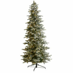 Buy 😀 Nearly Natural 8.5 Ft. Slim Flocked Spruce Tree With 500 LED Lights 👏