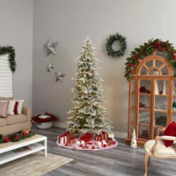 Buy 😀 Nearly Natural 8.5 Ft. Slim Flocked Spruce Tree With 500 LED Lights 👏 -Nearly Natural Sales unnamed file 1476