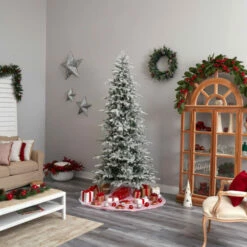 Buy 😀 Nearly Natural 8.5 Ft. Slim Flocked Spruce Tree With 500 LED Lights 👏 -Nearly Natural Sales unnamed file 1478