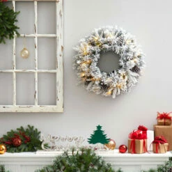Deals ⭐ Nearly Natural 20 In. Flocked Artificial 🎄 Christmas Wreath With 35 LED 🧨 -Nearly Natural Sales unnamed file 1491