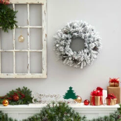 Deals ⭐ Nearly Natural 20 In. Flocked Artificial 🎄 Christmas Wreath With 35 LED 🧨 -Nearly Natural Sales unnamed file 1494