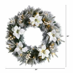 Wholesale 🛒 Nearly Natural 24 In. Flocked Poinsettia Wreath With 50 LED Lights ❤️ -Nearly Natural Sales unnamed file 1500