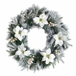 Wholesale 🛒 Nearly Natural 24 In. Flocked Poinsettia Wreath With 50 LED Lights ❤️ -Nearly Natural Sales unnamed file 1501