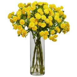 Brand new 🥰 Nearly Natural Japanese Flowers With Glass Vase Yellow ✔️