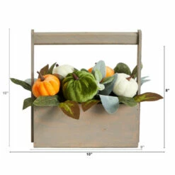 New 😍 Nearly Natural 10 In. Fall Pumpkin Autumn Arrangement In Wood Basket 🎁 -Nearly Natural Sales unnamed file 1511