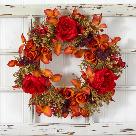 Wholesale π Nearly Natural 22 In. Rose And Peony Artificial Wreath π 4 Wholesale π Nearly Natural 22 In. Rose And Peony Artificial Wreath π - Image 2