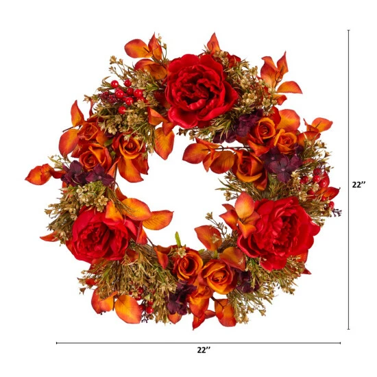 Wholesale π Nearly Natural 22 In. Rose And Peony Artificial Wreath π 5 Wholesale π Nearly Natural 22 In. Rose And Peony Artificial Wreath π - Image 3