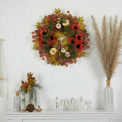 Flash Sale ⌛ Nearly Natural 30 In. Sunflower, Pumpkin And Maple Leaf Wreath 👍 -Nearly Natural Sales unnamed file 1537