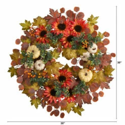 Flash Sale ⌛ Nearly Natural 30 In. Sunflower, Pumpkin And Maple Leaf Wreath 👍 -Nearly Natural Sales unnamed file 1538