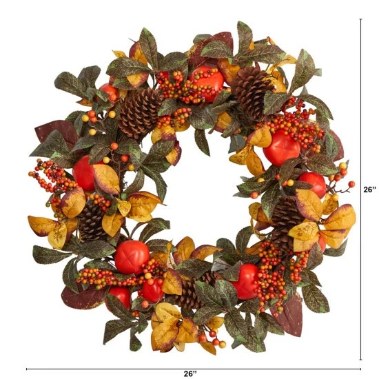 New π― Nearly Natural 26 In. Persimmon And Pinecones Artificial Fall Wreath π 4 New π― Nearly Natural 26 In. Persimmon And Pinecones Artificial Fall Wreath π - Image 2