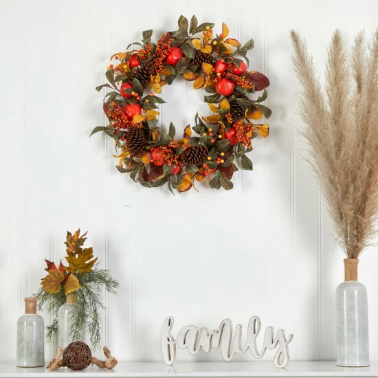 New π― Nearly Natural 26 In. Persimmon And Pinecones Artificial Fall Wreath π 5 New π― Nearly Natural 26 In. Persimmon And Pinecones Artificial Fall Wreath π - Image 3