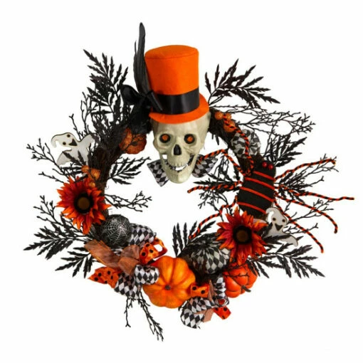 New 🌟 Nearly Natural 30 In. Spider And Skull With Top Hat 💀 Halloween Wreath 👍 -Nearly Natural Sales unnamed file 1557