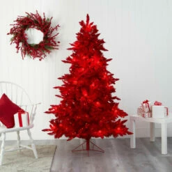 Best deal 🎉 Nearly Natural 6' Red Flocked Fir Artificial Tree With 350 Red Lights 🔔 -Nearly Natural Sales unnamed file 1610