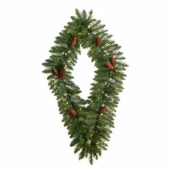 Cheap 🎉 Nearly Natural 3' Geometric Wreath With Pinecones & 50 White Lights 🧨