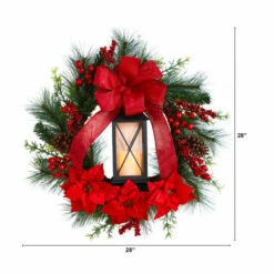 Best Pirce 🌟 Nearly Natural 28” Poinsettia & Berry Wreath With Lantern & LED Candle 💯 -Nearly Natural Sales unnamed file 1622