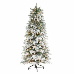 Wholesale ✔️ Nearly Natural 6’ Artificial Flocked Fir 🎁 Christmas Tree W/ 450 Lights ✔️