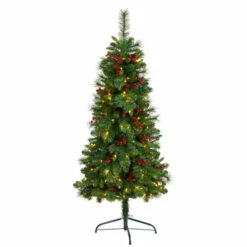 Budget 🎉 Nearly Natural 5’ Flat Back Mountain Pine 🎅 Christmas Tree 🎉