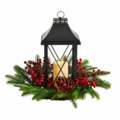 Best deal 😉 Nearly Natural 16" Holiday Berries, Greenery With Lantern & LED Candle ✔️