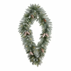 Best deal 🔔 Nearly Natural 3' Geometric Frosted Wreath With Pinecones & 50 Lights 🌟