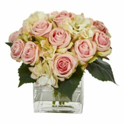 Best reviews of 🥰 Nearly Natural Rose & Hydrangea Bouquet Artificial Arrangement In Vase 🧨