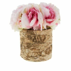 Coupon ❤️ Nearly Natural 14" Peony Arrangement In Birched Glass Vase White ✔️