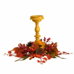 New 🎉 Nearly Natural 15” Harvest Fall Artificial Candelabrum Arrangement ✔️