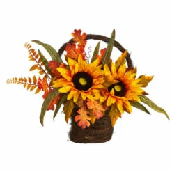 Promo ⌛ Nearly Natural 16” Fall Sunflower In Decorative Basket 🔥