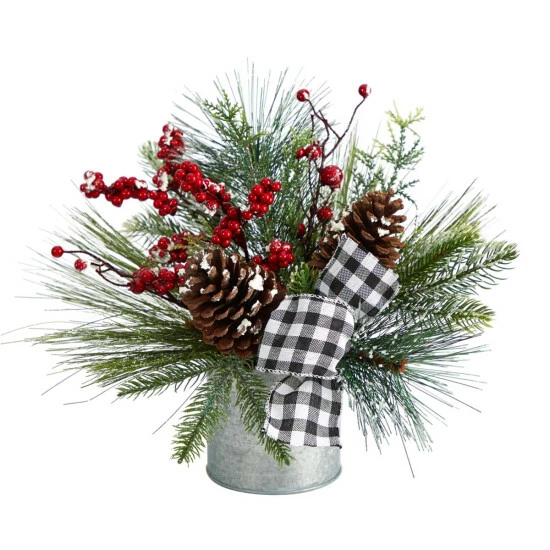 Discount ⌛ Nearly Natural 12” Frosted Pinecones And Berries In Vase ❤️ 3 Discount ⌛ Nearly Natural 12” Frosted Pinecones And Berries In Vase ❤️