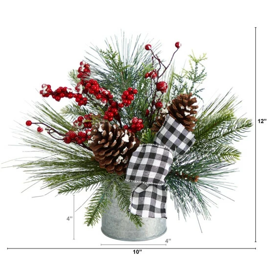 Discount ⌛ Nearly Natural 12” Frosted Pinecones And Berries In Vase ❤️ 4 Discount ⌛ Nearly Natural 12” Frosted Pinecones And Berries In Vase ❤️ - Image 2