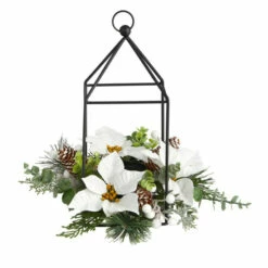 Discount 😀 Nearly Natural 14” Holiday Poinsettia, Berries And Pine Cone Candle Holder 😀
